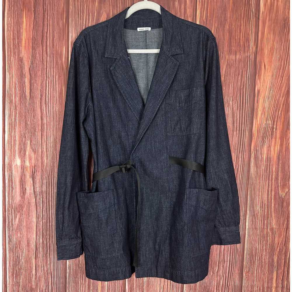 Tomas Maier Womens Denim Blazer Jacket Belted 100% Cotton Made in Italy Size 10